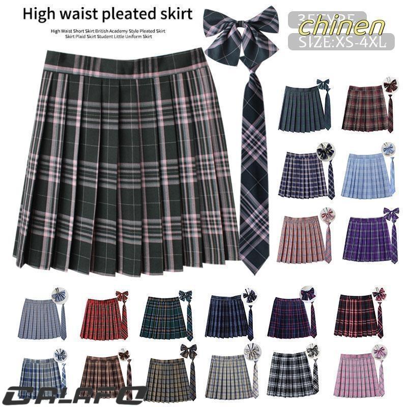 制服 学生制服スカート 3点セット 蝶結び+ネクタイ+スカート35タイプ チェック柄プリーツスカート(スクール・制服)　女子高生スカート レディース 高校生 の商品画像