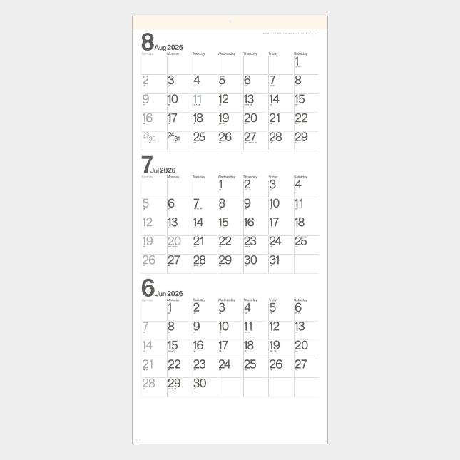 名入れカレンダー 2026 壁掛け SG-316 モノトーン文字3ヶ月 100冊