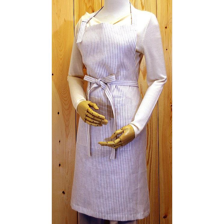 CALIENTE リトアニア リネン 麻 100％ ペイトン エプロン ストライプ（ナチュラル/白） | 