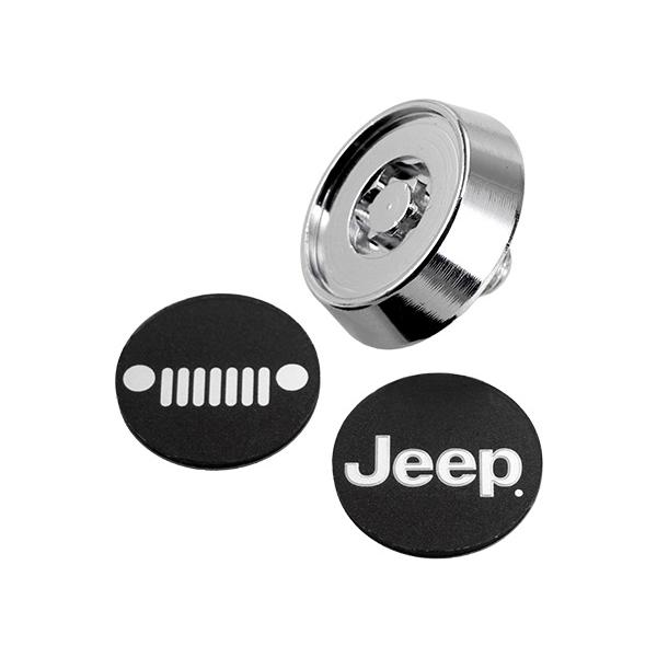 ジープ純正 ナンバーロックボルト JPNAM62329101 クロームシルバー JEEPロゴ入 1台分 ジープ車汎用 グランドチェロキー ラングラー等の画像
