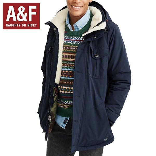 消費税無し アバクロ 正規品　Abercrombie＆Fitch　メンズ　アウタージャケット ナイロン マウンテンパーカー　NAVY　ボア　