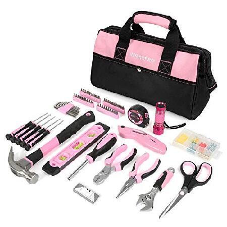 ご不明点があれば、ご連絡ください！WORKPRO Pink Tool Kit, 75-Piece Lady's Home Repairing Tool Set with Wide Mouth Open Storage Bag 141［並行輸入］＿並行輸入