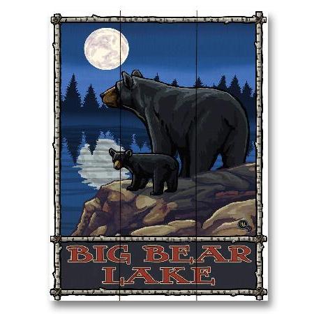 ご不明点があれば、ご連絡ください！Big Bear Lake Calif0rnia Bear Lake M00n F0rest W00d Art Print fr0m Travel Artw0rk by Artist Paul A. Lanquist 9&qu0t; x 12&qu0t;＿並行輸入