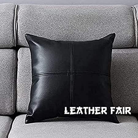 買い誠実 inch, 24x24 Covers Leather Pillow Throw FAIR LEATHER Black Moder＿並行輸入品 for Colour クッションカバー