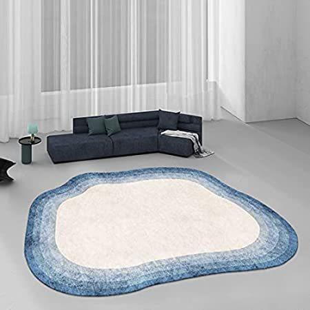Blue Modern Cloud Shapes Oval Area Rug for Living Room 2x3ft Dining Room Co＿並行輸入品