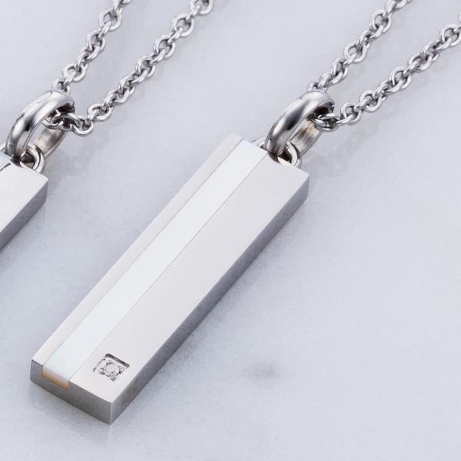 ホワイトクローバー ペアネックレス サージカルステンレス316L ダイヤモンド シェル プレート シルバー&シルバー 4SUP064SV& ホワイトクローバー ペアネックレス サージカルステンレス316L ダイヤモンド シェル プレート シルバー&シルバー 4SUP064SV&