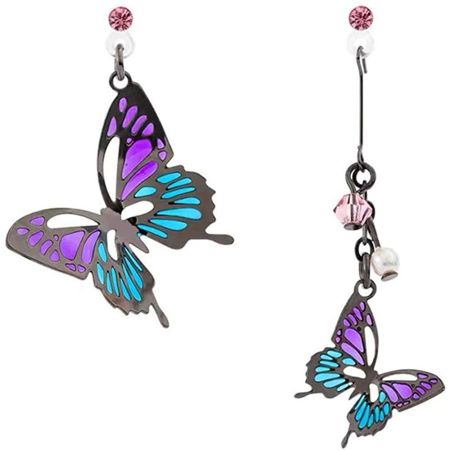 ファッション ベルギー製 Stunner 和風 蝶 非対称 手作 り油滴エナメル 神秘的な色の蝶 ゆれる可愛 手作り イヤリング ピアス ブラック Qqlhveme0p Shahjahanmosque Org Uk