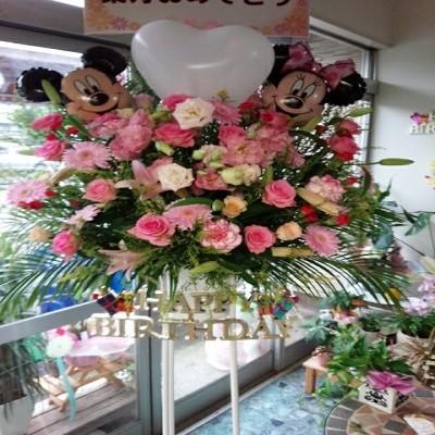 『配達エリア限定』ミッキー＆ミニーちゃん【バルーン】が可愛らしい！！大人気スタンド生花☆１段タイプ☆ |  | 03