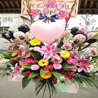 『配達エリア限定』ミッキー＆ミニーちゃん【バルーン】が可愛らしい！！大人気スタンド生花☆１段タイプ☆ |  | 04