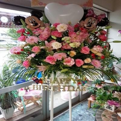 『配達エリア限定』ミッキー＆ミニーちゃん【バルーン】が可愛らしい！！大人気スタンド生花☆１段タイプ☆ |  | 07