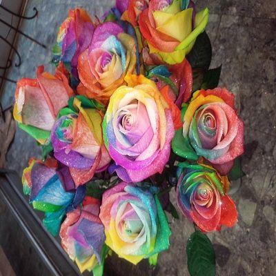 10本のレインボーローズとカスミソウの花束を特別な日のサプライズの贈り物に！（*^_^*） |  | 05