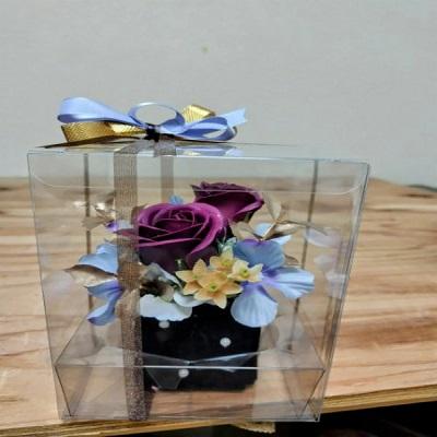 ラメの付いた紫バラのソープフラワーアレンジ☆にメッセージを添えて贈り物に！ |  | 12