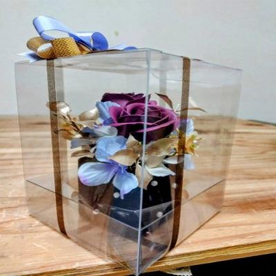 ラメの付いた紫バラのソープフラワーアレンジ☆にメッセージを添えて贈り物に！ |  | 02