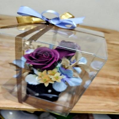 ラメの付いた紫バラのソープフラワーアレンジ☆にメッセージを添えて贈り物に！ |  | 05