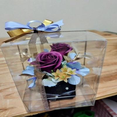 ラメの付いた紫バラのソープフラワーアレンジ☆にメッセージを添えて贈り物に！ |  | 08