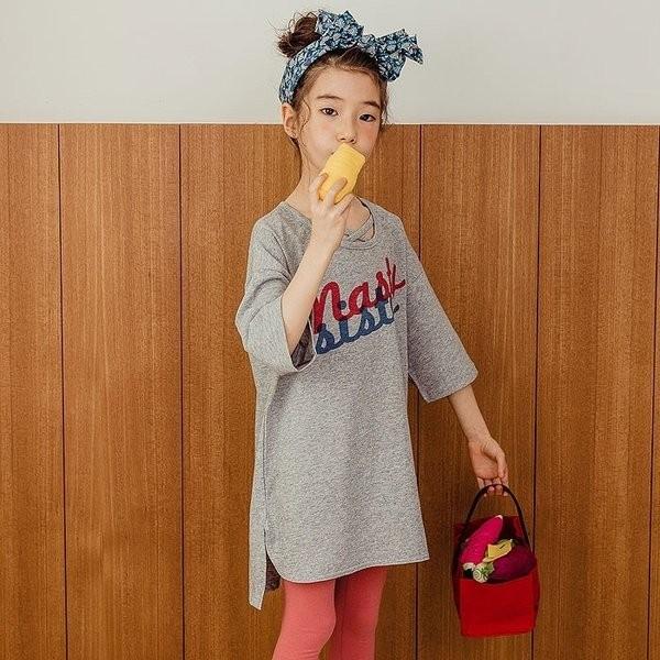 韓国子供服 tシャツ ワンピース 白 グレー 韓国 半袖 女の子 90 100
