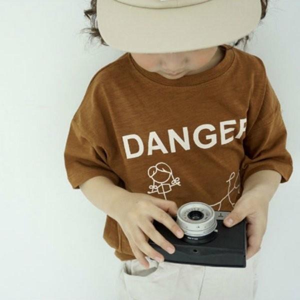 韓国子供服 tシャツ ロゴ しろ 茶色 男の子 女の子 90 100 110 120