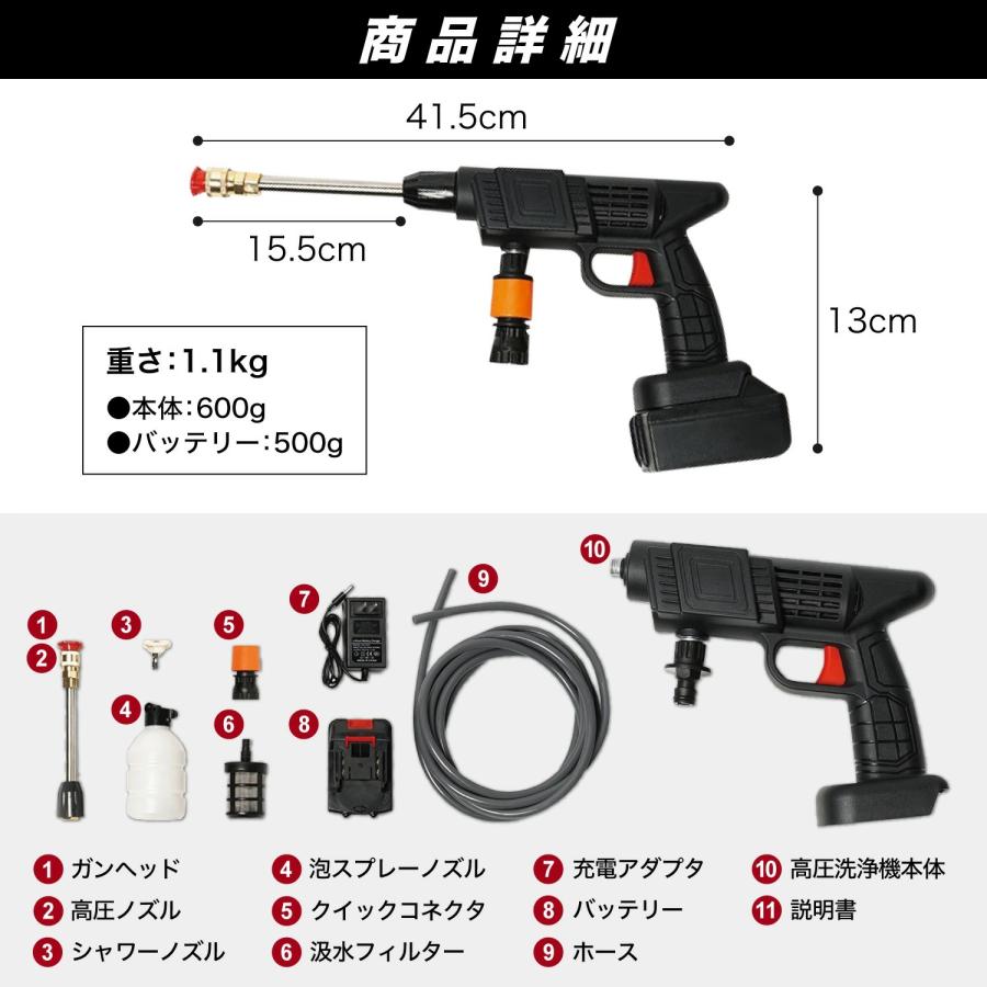 高圧洗浄機 高圧洗浄器 コードレス 充電式 洗車 噴射圧力6Mpa 噴射水量