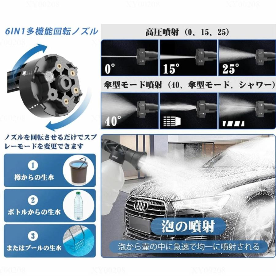 高圧洗浄機 コードレス 充電式高圧洗浄機 3速調整 強力噴射 高圧 高圧洗浄機 コードレス 充電式 3段階水圧調整 6段階マルチスプレー