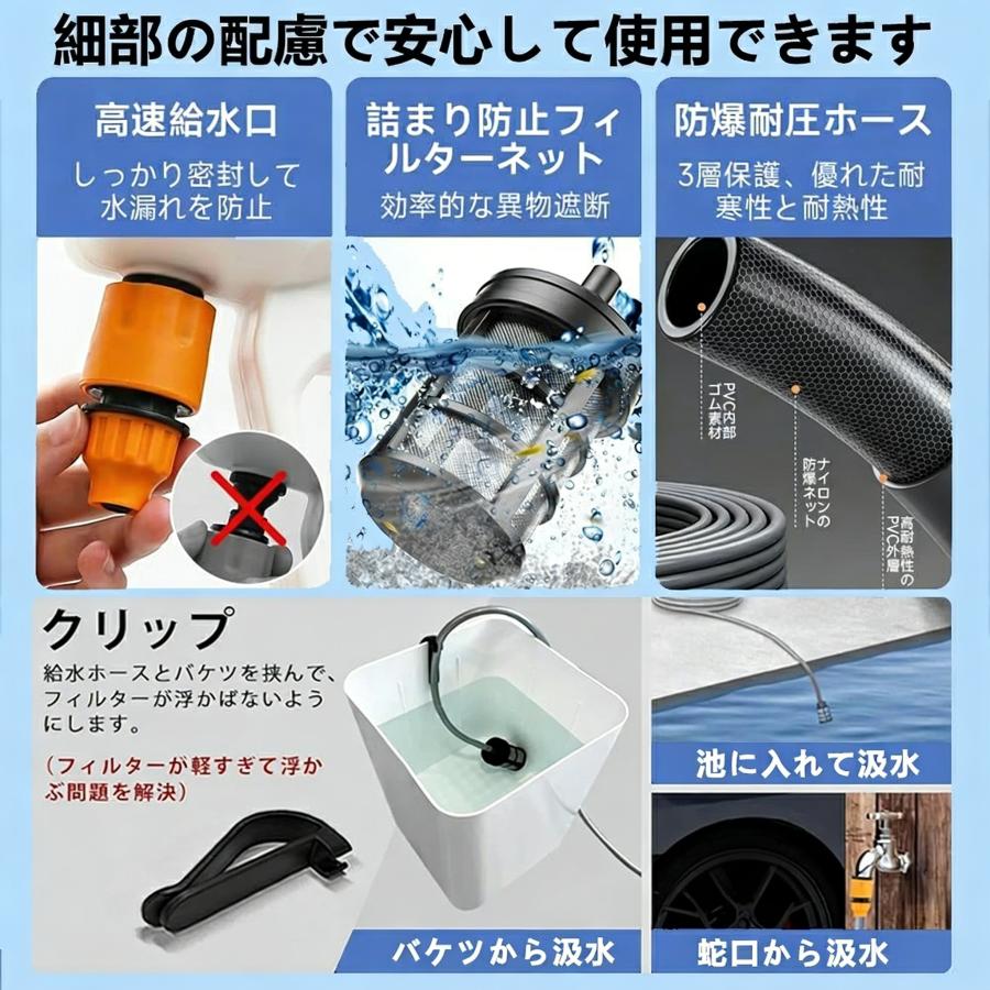 高圧洗浄機 コードレス 充電式 3段階水圧調整 6段階マルチスプレー