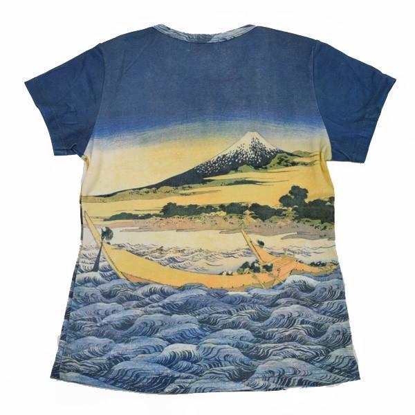 tシャツ 半袖 総柄 レディース 和柄 プリント Tシャツ 海 日本画 ティシャツ 葛飾北斎・『東海道江尻田子の浦略園』(T-W015-154)｜calmlife2nd｜02