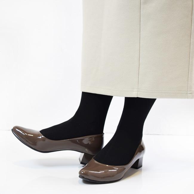 走れる パンプス 痛くない ストレッチ エナメル 太ヒール 長時間 疲れない 黒 SUaSHI 歩きやすい チャンキー 幅広 通勤 入学式 (FOO-MG-R7751W)の画像