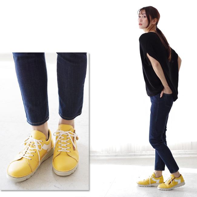 EASE スニーカー レディース 本革 幅広 4E 日本製 バイカラー サイド