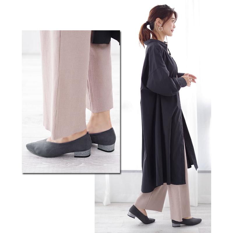 パンプス レディース スエード 痛くない シューティ 長時間 疲れない 走れる 歩きやすい チャンキー グリッター 幅広 3cm 黒 日本製 (FOO-MG-R7752)の画像