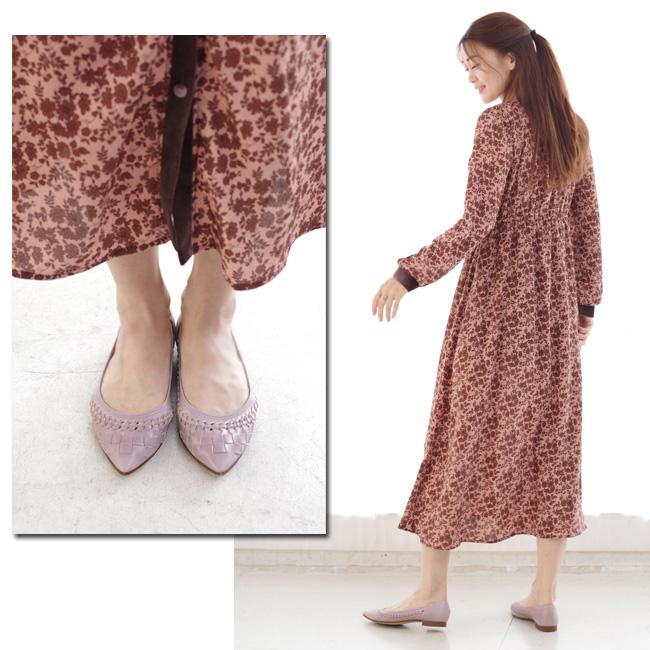 パンプス レディース ぺたんこ ローヒール 痛くない 疲れない 走れる 編み込み アーモンドトゥ 幅広 スアシ 春夏 黒 (FOO-MI-R2276)の画像