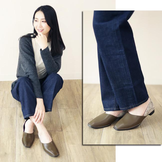 パンプス フラット レディース スネーク スクエアトゥ SUaSHI 痛くない フラットシューズ ドクターシューズ 幅広 バレエシューズ 痛くない [FOO-MI-R3271]の画像