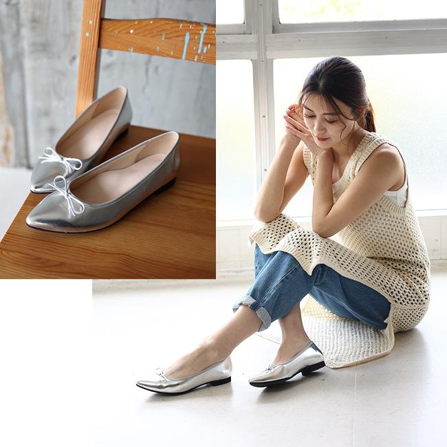 バレエシューズ レディース フラット 幅広 SUaSHI 痛くない リボン とんがり フラットシューズ 1.3cm 結婚式 かわいい 日本製 [FOO-SN-R1731]の画像