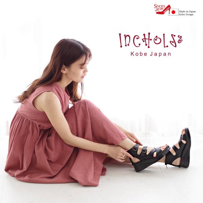 インコルジェ サンダル レディース 日本製 本革 ダブルバックル