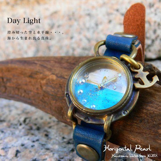 (オリジナル・アンティーク風腕時計)水平線に浮かぶ真珠：腕時計(Day Light)・日本製・Jouet.コラボアイテム(レディース＆メンズ)(S-M-HP1)｜calmlife2nd