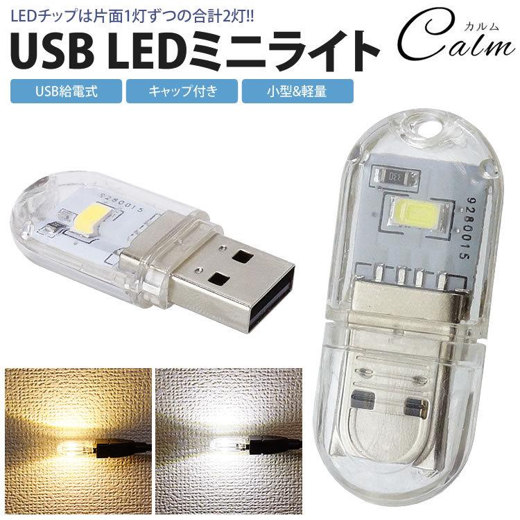 USB LEDライト ミニライト 両面発光 LED 2灯 軽量 コンパクト 最大53％オフ！ 小型 簡単点灯 キャップ付き 93％以上節約 携帯