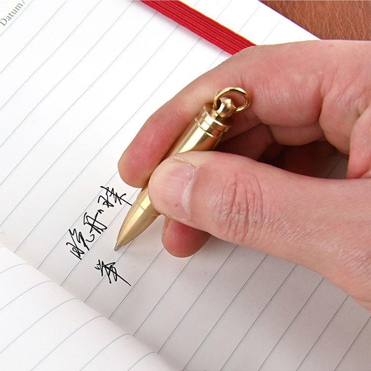ボールペン キーホルダー型 替え芯3本付き 真鍮製 小型 携帯