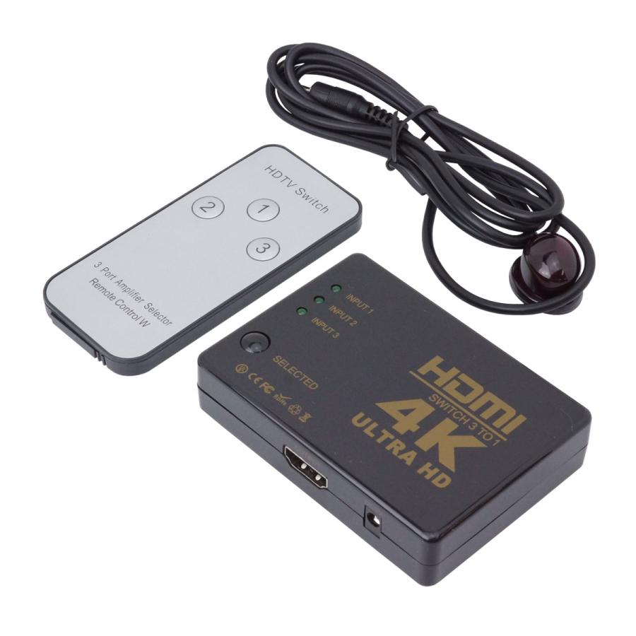 HDMI セレクター 切替器 4K対応 リモコン付き 3入力1出力 手動切替 