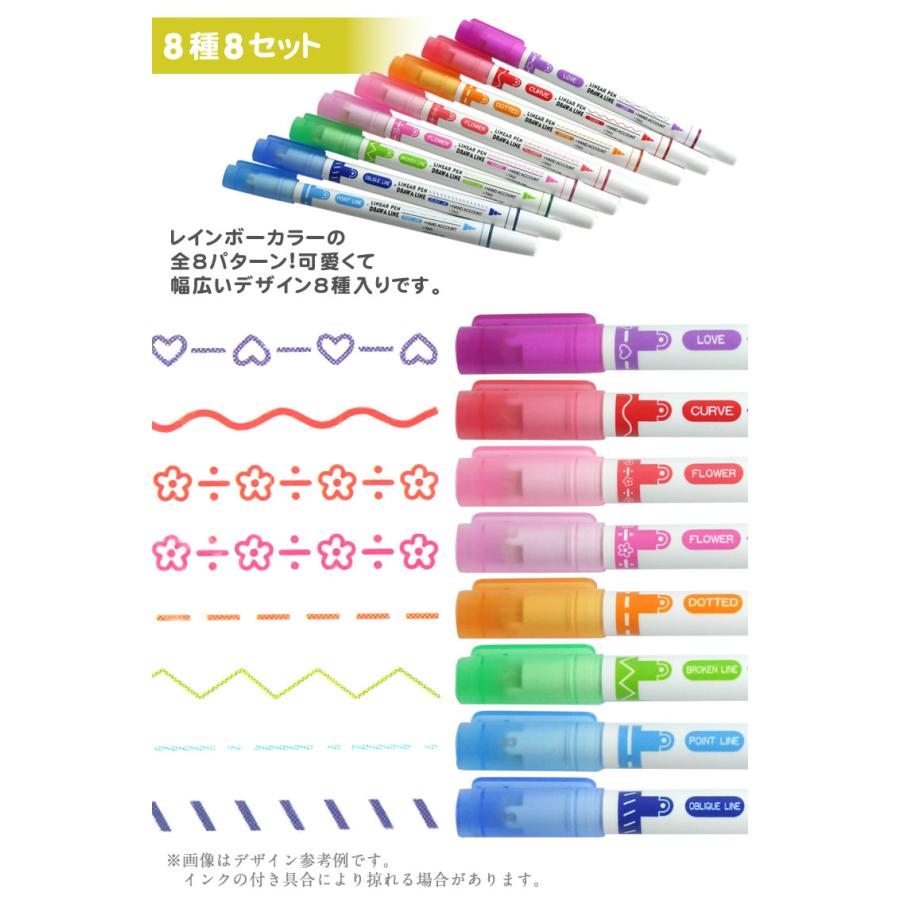 8本セット デコレーション 2WAY 極細ペン スタンプローラーペン 点線