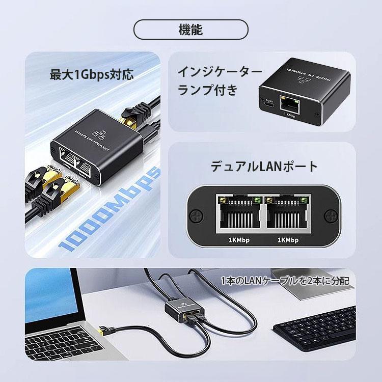 LAN 分配器 スプリッタ RJ45 2台同時使用可能 2ポート ネットワーク