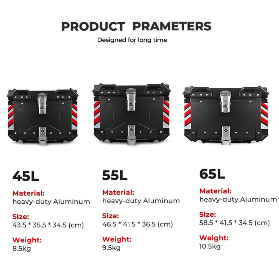 バイク用アルミニウム収納ボックス ラゲッジラック用 トランク用 ヤマハ用 ホンダ用 45L 55L サイズ 機能