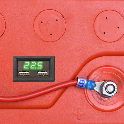 8 40V DCデジタル電圧計 デュアルUSB電話チャージャー 電圧パネル USB 5 V2A 出力V 赤 LEDデジタルディスプレイ｜calore｜12