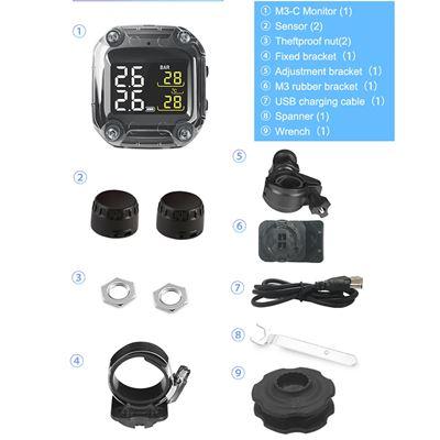 バイクタイヤエア圧システム TPMS ワイヤレス アウター汎用2アウターセンサー LCDディスプレイ M3-C｜calore｜07