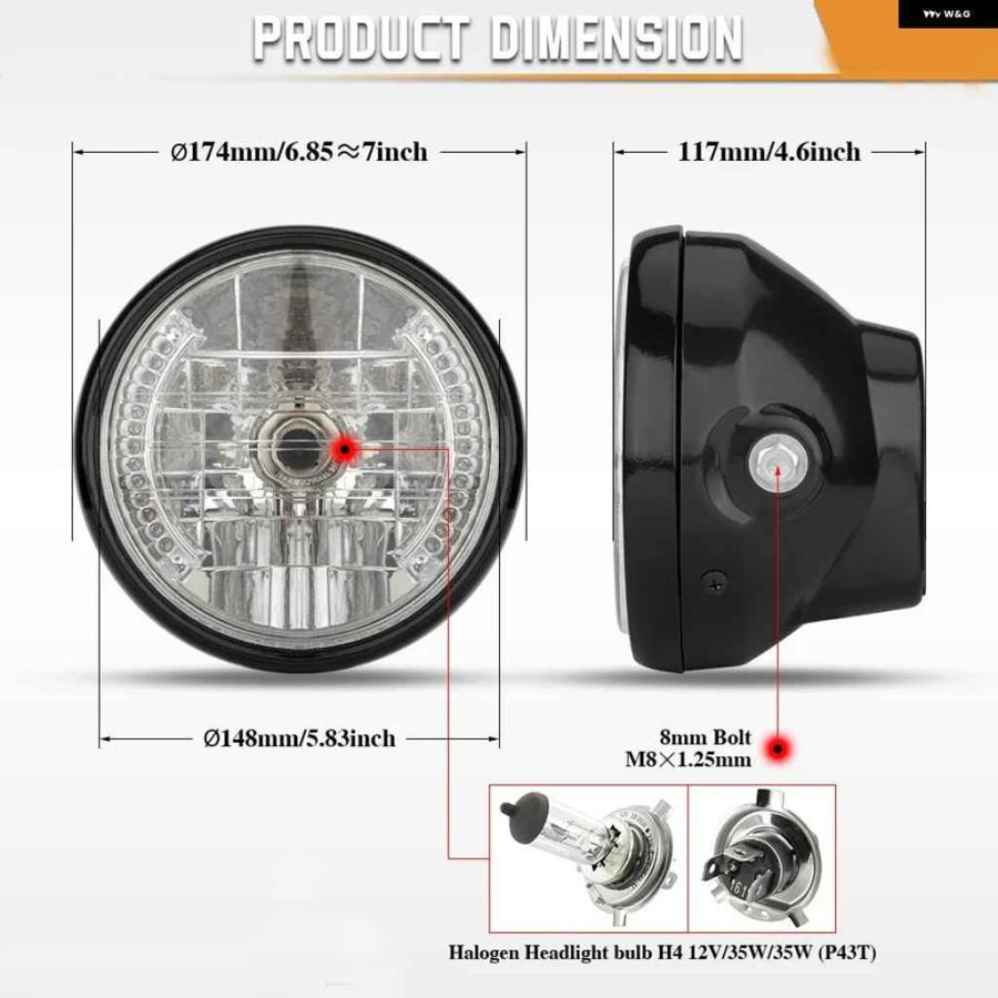 並行輸入品7インチ オートバイ バイク ヘッドライト 7インチ 汎用 12V H4 35W ラウンド オートバイ バイク イエローの画像