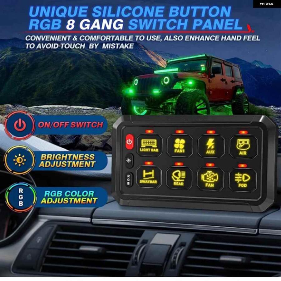並行輸入品8ギャング 汎用 LEDスイッチ パネル アプリ コントロール RGBカラー明るさ多機能車 トラック オフロードRV