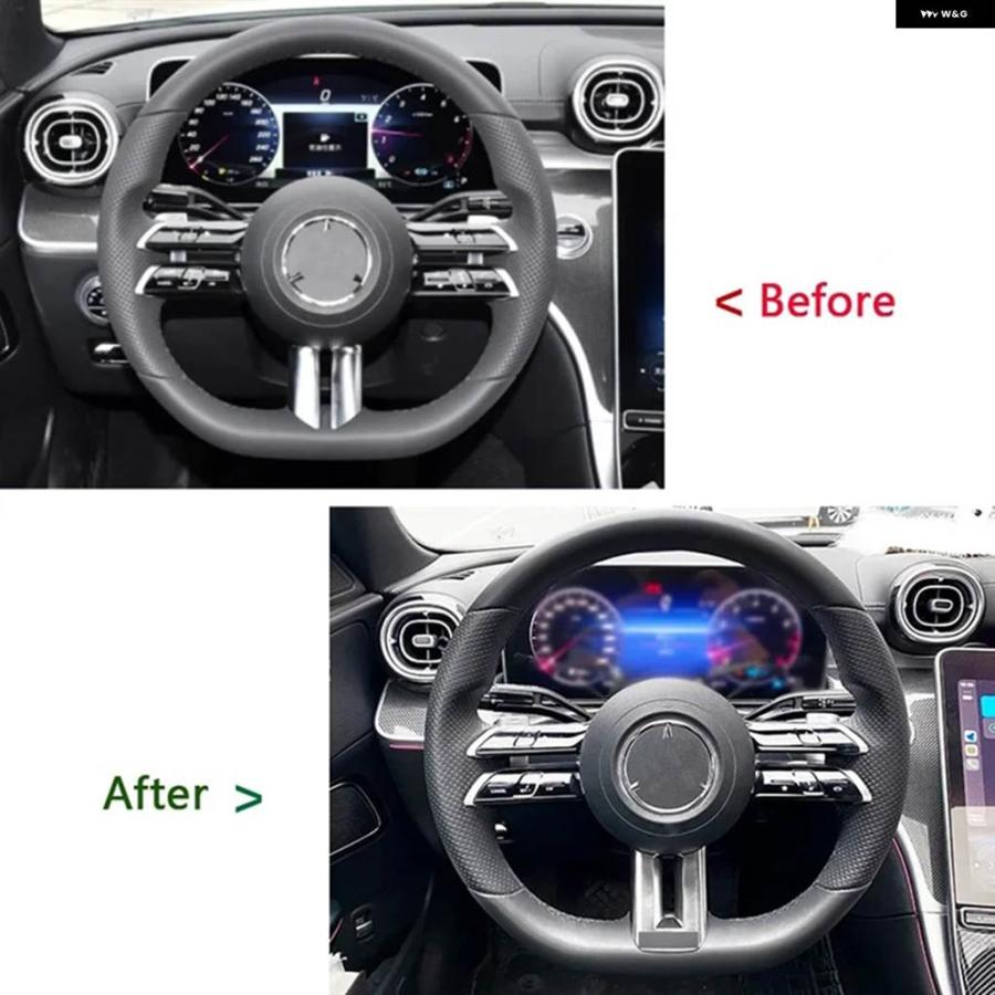 並行輸入品車用ブラック ステアリングホイール カバー トリム フレーム メルセデス ベンツ CES クラス W206 W213 W223 AMG スタイル 2021-2022 交換用_3