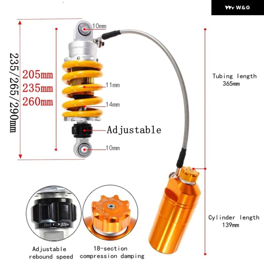 並行輸入品 オートバイ バイク 205MM 235MM 260MM ダンピング セントラルショック アブソーバー リアサスペンション ホンダ MXS125 M3 モンキー Z125 PRO用_5