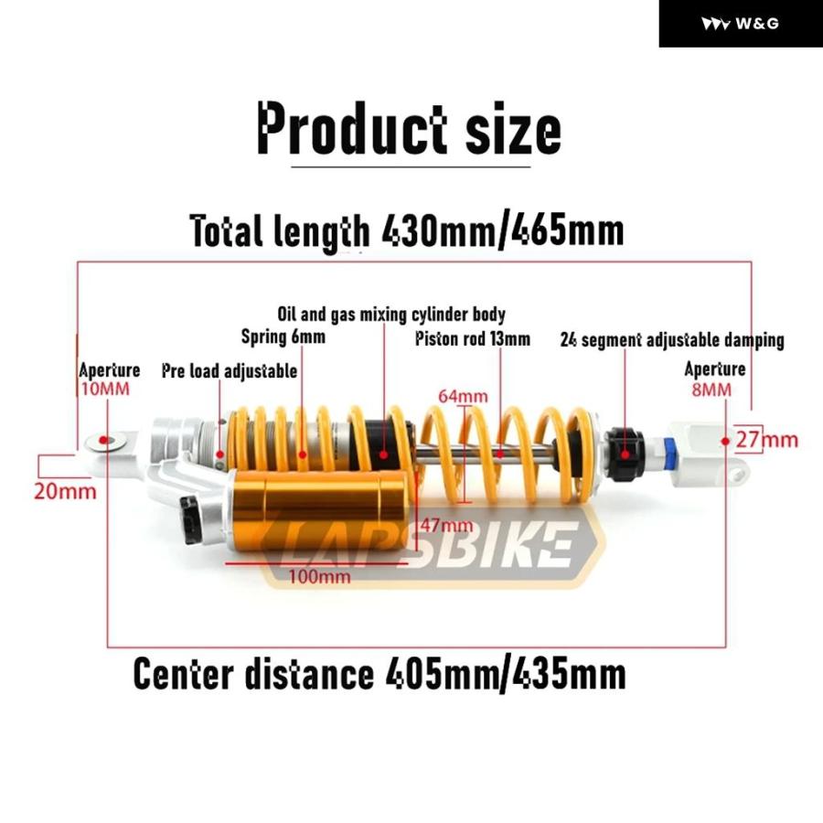並行輸入品 405MM 435MM オートバイ バイク リアエアショック