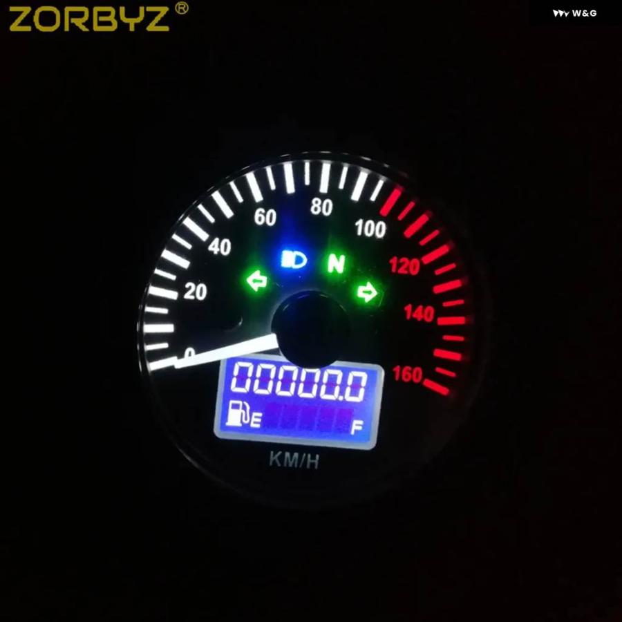 並行輸入品オートバイ ブラック / クローム デジタル LED LCD KM/H スピード メーター ランニング距離計スピード 燃料レベルゲージ メーターの画像