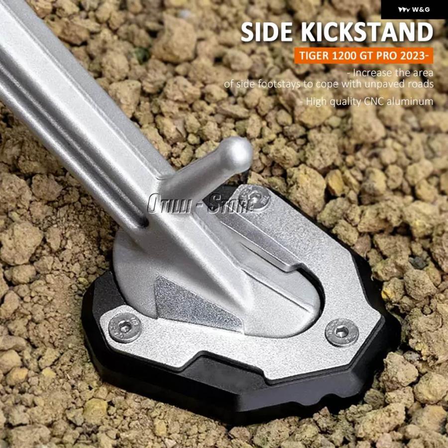 並行輸入品オートバイ アクセサリー TIGER 1200 GT PRO キック スタンド サイド スタンド 拡大 延長 パッド 滑り止め TIGER1200 GT PRO 2023の画像