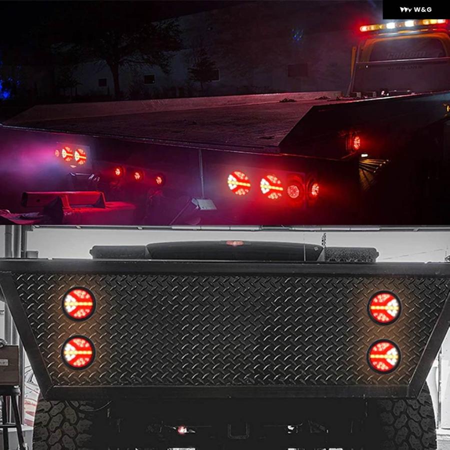 並行輸入品4インチ ラウンド LED テールライト アンバー レッド テールライト 12V 24V 車ストップブレーキ DRL ラの画像