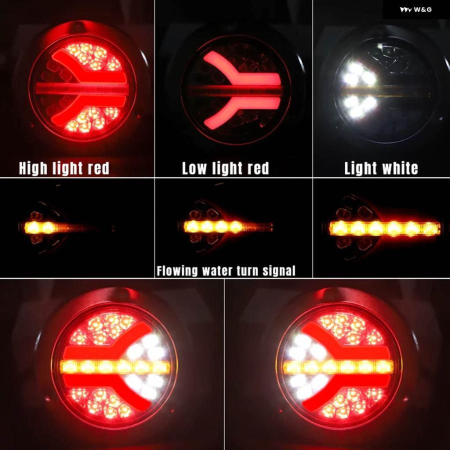 並行輸入品4IN1 ラウンド LED テールライト トラック リアストップ ブレーキランプ ダイナミックウィンカー リバースランプの画像